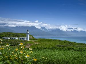 Preview wallpaper lighthouse, tower, sea, mountains, landscape