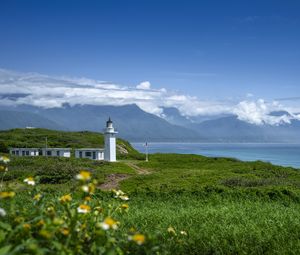 Preview wallpaper lighthouse, tower, sea, mountains, landscape