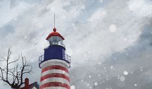 Preview wallpaper lighthouse, tower, stripes, snow, art