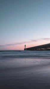 Preview wallpaper lighthouse, tower, structure, ocean, twilight, aesthetic