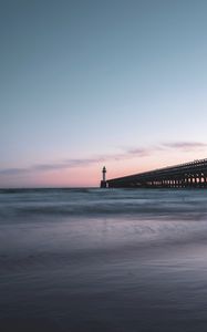 Preview wallpaper lighthouse, tower, structure, ocean, twilight, aesthetic