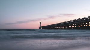 Preview wallpaper lighthouse, tower, structure, ocean, twilight, aesthetic
