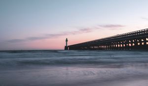 Preview wallpaper lighthouse, tower, structure, ocean, twilight, aesthetic