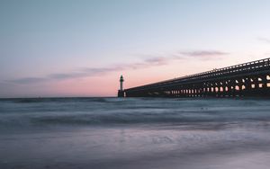 Preview wallpaper lighthouse, tower, structure, ocean, twilight, aesthetic