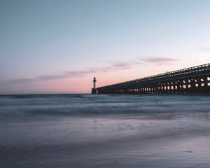 Preview wallpaper lighthouse, tower, structure, ocean, twilight, aesthetic