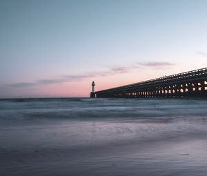 Preview wallpaper lighthouse, tower, structure, ocean, twilight, aesthetic