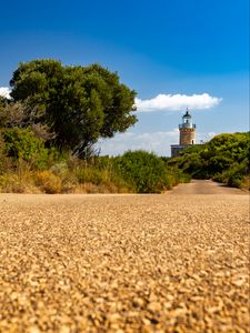 Preview wallpaper lighthouse, tower, tree, blur