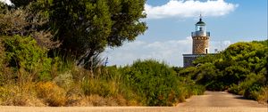 Preview wallpaper lighthouse, tower, tree, blur