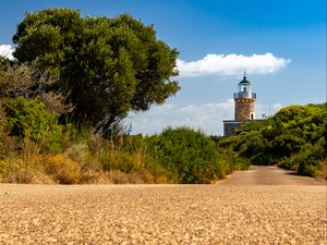 Preview wallpaper lighthouse, tower, tree, blur
