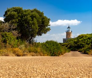 Preview wallpaper lighthouse, tower, tree, blur