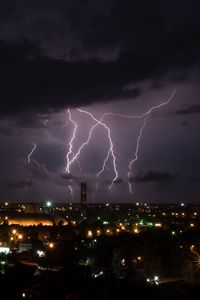 Preview wallpaper lightning, city, night, sky, clouds