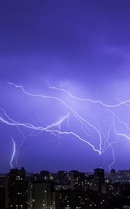 Preview wallpaper lightning, city, sky, night
