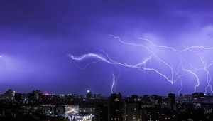 Preview wallpaper lightning, city, sky, night