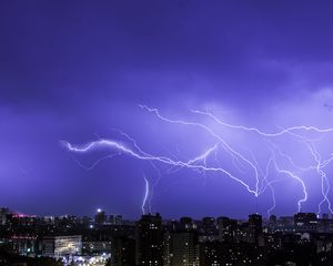 Preview wallpaper lightning, city, sky, night
