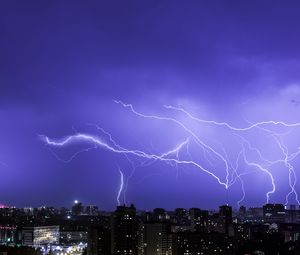 Preview wallpaper lightning, city, sky, night