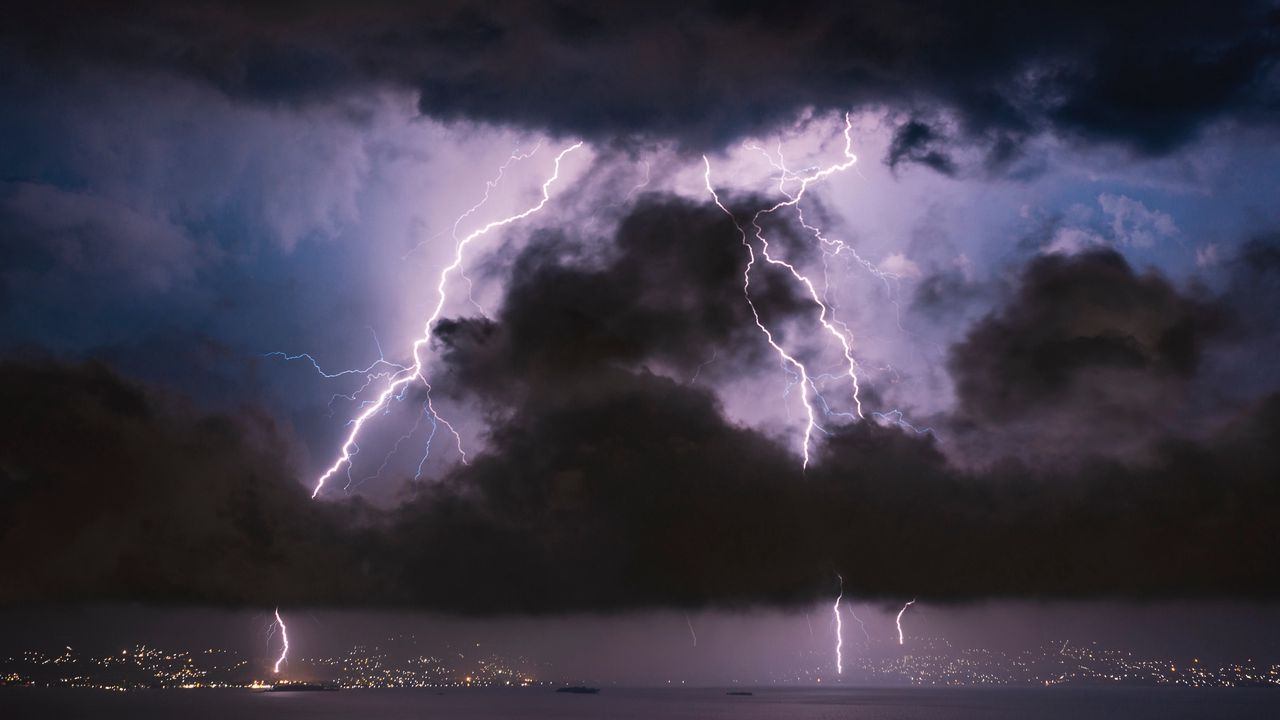 Wallpaper lightning, clouds, sea, night, storm