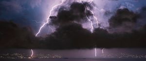 Preview wallpaper lightning, clouds, sea, night, storm