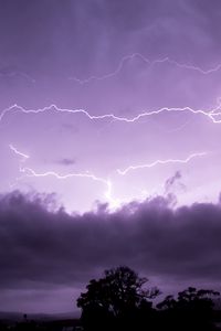 Preview wallpaper lightning, clouds, trees, purple, nature, dark