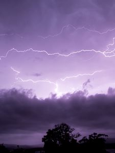 Preview wallpaper lightning, clouds, trees, purple, nature, dark