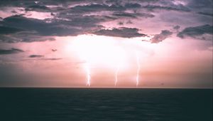 Preview wallpaper lightning, horizon, sea, night, clouds, overcast