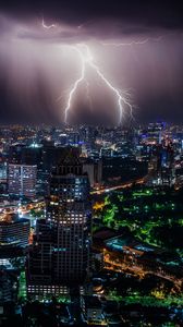 Preview wallpaper lightning, night city, city lights, overcast, bangkok, thailand