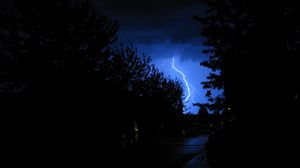 Preview wallpaper lightning, night, trees, sky, overcast, dark