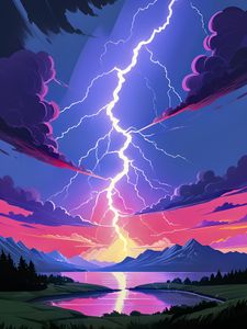 Preview wallpaper lightning, sky, nature, lake, art