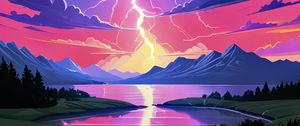 Preview wallpaper lightning, sky, nature, lake, art