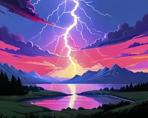 Preview wallpaper lightning, sky, nature, lake, art