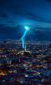 Preview wallpaper lightning, sparks, city, night, lights