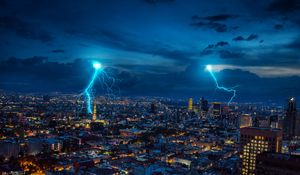 Preview wallpaper lightning, sparks, city, night, lights