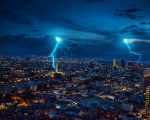 Preview wallpaper lightning, sparks, city, night, lights