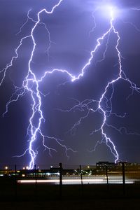 Preview wallpaper lightning, thunderstorm, city lights, cloudy, night, sky