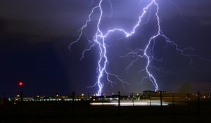 Preview wallpaper lightning, thunderstorm, city lights, cloudy, night, sky