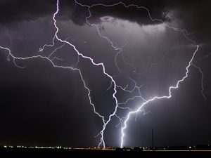 Preview wallpaper lightning, thunderstorm, cloudy, sky, clouds