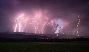 Preview wallpaper lightning, thunderstorm, overcast, night, sky, horizon