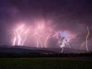 Preview wallpaper lightning, thunderstorm, overcast, night, sky, horizon