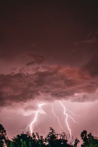 Preview wallpaper lightning, thunderstorm, pink, trees