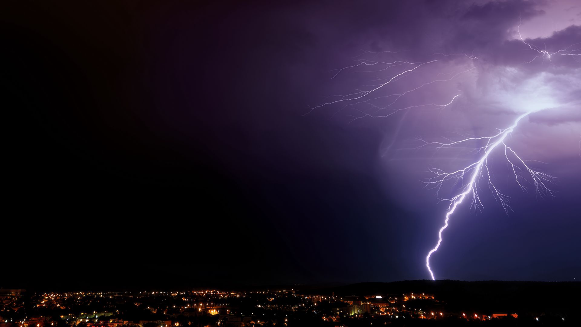 Download wallpaper 1920x1080 lightning, thunderstorm, sky, night, city ...