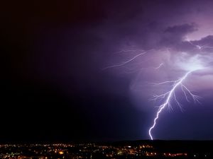 Preview wallpaper lightning, thunderstorm, sky, night, city