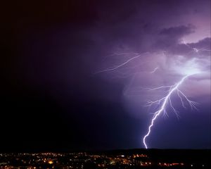 Preview wallpaper lightning, thunderstorm, sky, night, city