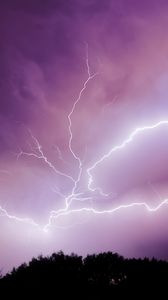 Preview wallpaper lightning, thunderstorm, sky, trees, purple, dark