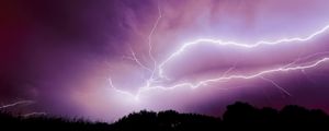 Preview wallpaper lightning, thunderstorm, sky, trees, purple, dark