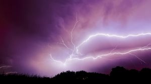 Preview wallpaper lightning, thunderstorm, sky, trees, purple, dark