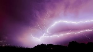 Preview wallpaper lightning, thunderstorm, sky, trees, purple, dark