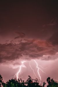 Preview wallpaper lightning, thunderstorm, trees, pink