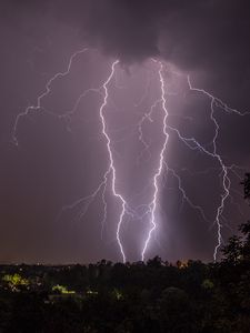 Preview wallpaper lightning, trees, night, dark