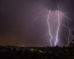 Preview wallpaper lightning, trees, night, dark