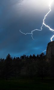 Preview wallpaper lightning, wood, sky, night