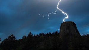 Preview wallpaper lightning, wood, sky, night